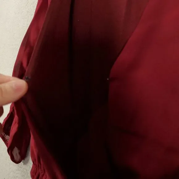 Lulus Romper Womens XL Burgundy Snap Front Sheer Lined Elastic Waist Sleeve - Picture 13 of 15